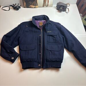 Vintage Hunting Horn Dark Blue Jacket with Purple Interior